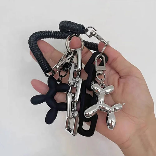 Balloon Dog Keychain with Coil Wrist Strap & Chunky Chain