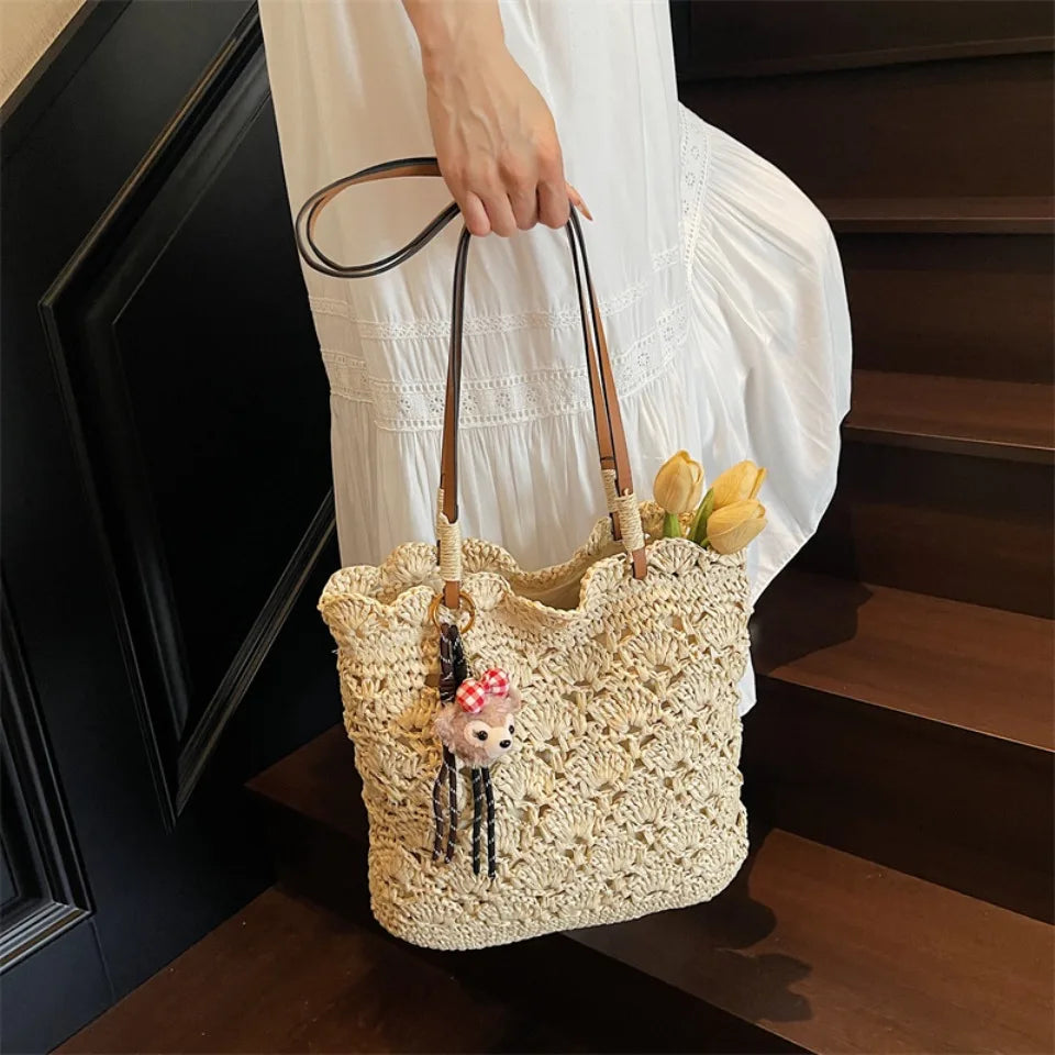 Straw Tote Bag – Large Capacity Women's Woven Beach Shoulder Bag