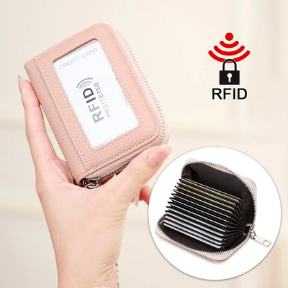 RFID Blocking Women's Accordion Card Holder Wallet with Key Ring