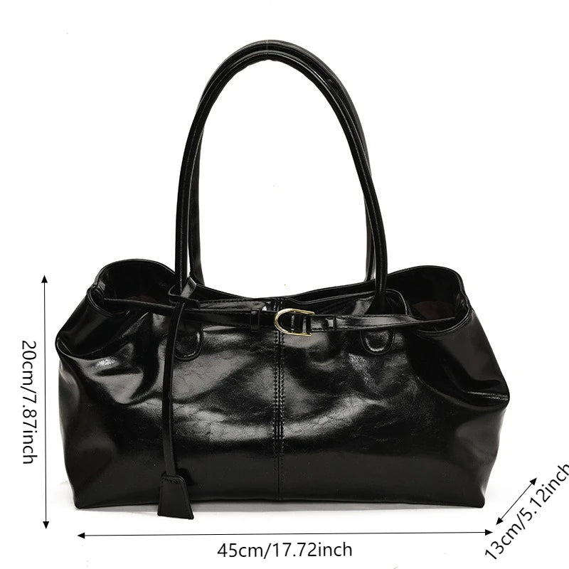 Vintage Leather Shoulder Tote Bag for Women – Large Capacity