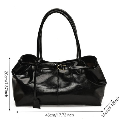Vintage Leather Shoulder Tote Bag for Women – Large Capacity