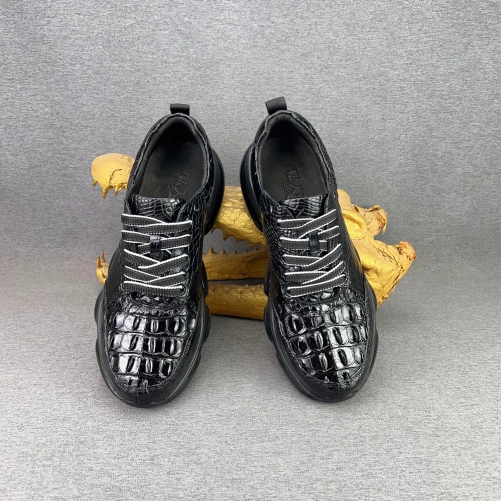 Genuine Crocodile Leather Men's Casual Lace-Up Sneakers