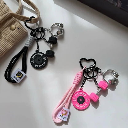 Gym Fitness Keychain Pendant Set – Dumbbell, Weight Plate & Headphone Charms
