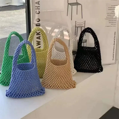 Crochet Tote Bag – Handwoven Hollow Knit Beach Shoulder Bag for Women