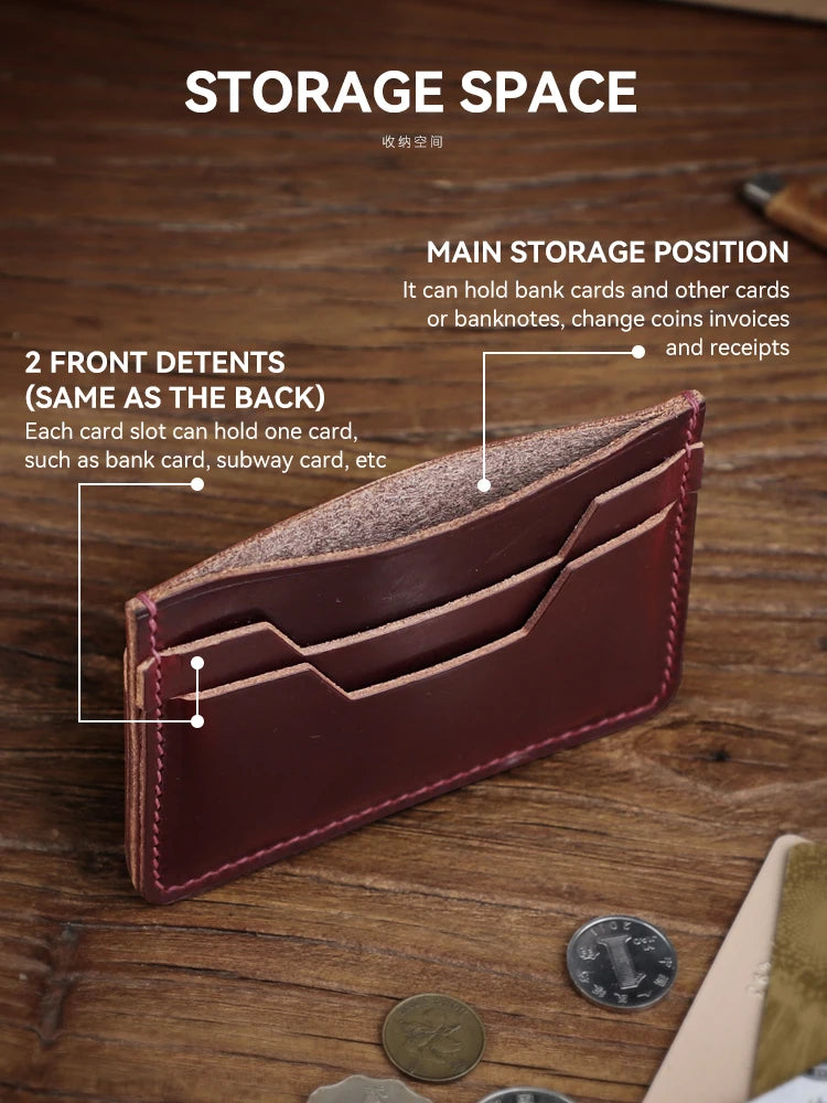 Slim Handmade Leather Card Wallet with Coin Pocket