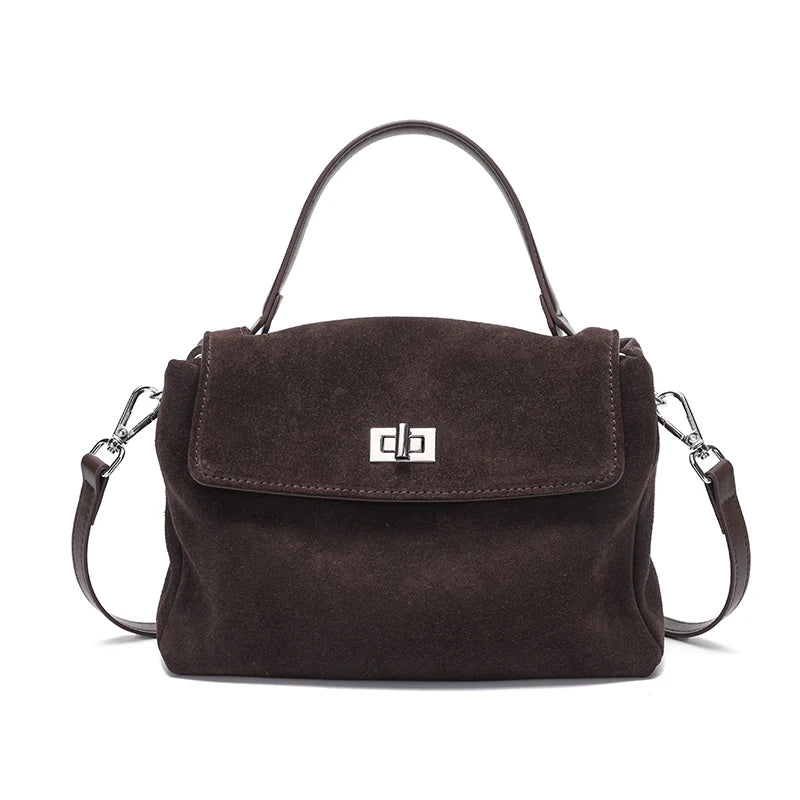 Suede Leather Crossbody Bag for Women – Luxury Designer Shoulder Handbag
