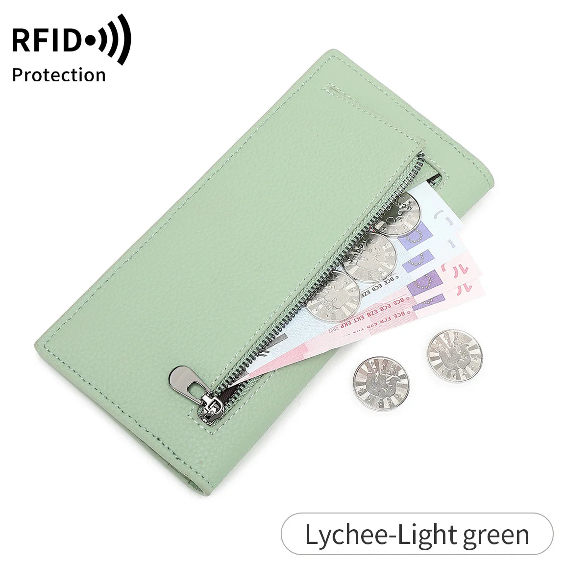 RFID Blocking Slim Bifold Wallet for Women with Zipper Coin Pocket