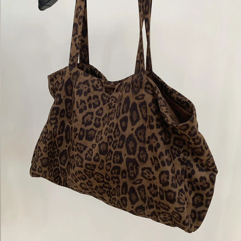 Leopard Print Suede Tote Bag Large Capacity for Women