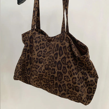 Leopard Print Suede Tote Bag Large Capacity for Women