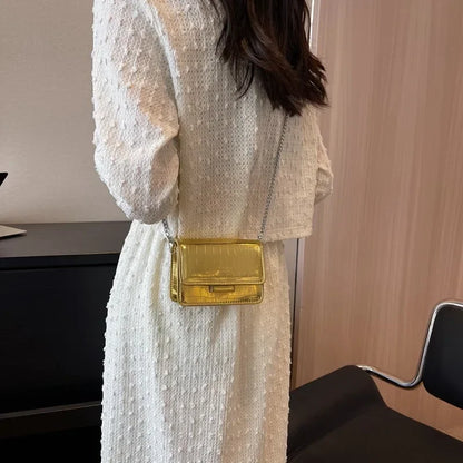 Vintage Women Silver Chic Crossbody Bag Luxury Designer Small Shoulder Bags Gold Mini Square Cute Pu