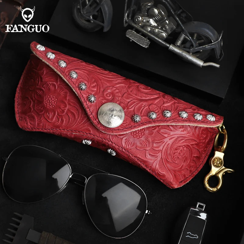 Handmade Genuine Leather Eyeglasses Case – Ostrich Embossed Sunglasses Holder