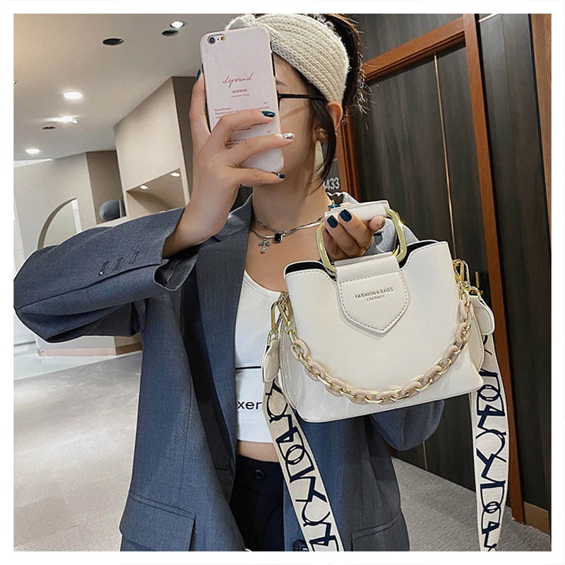 Women Top-Handle Mini Bucket Bag Pure Color Luxury Designer Handbags Leather Messenger