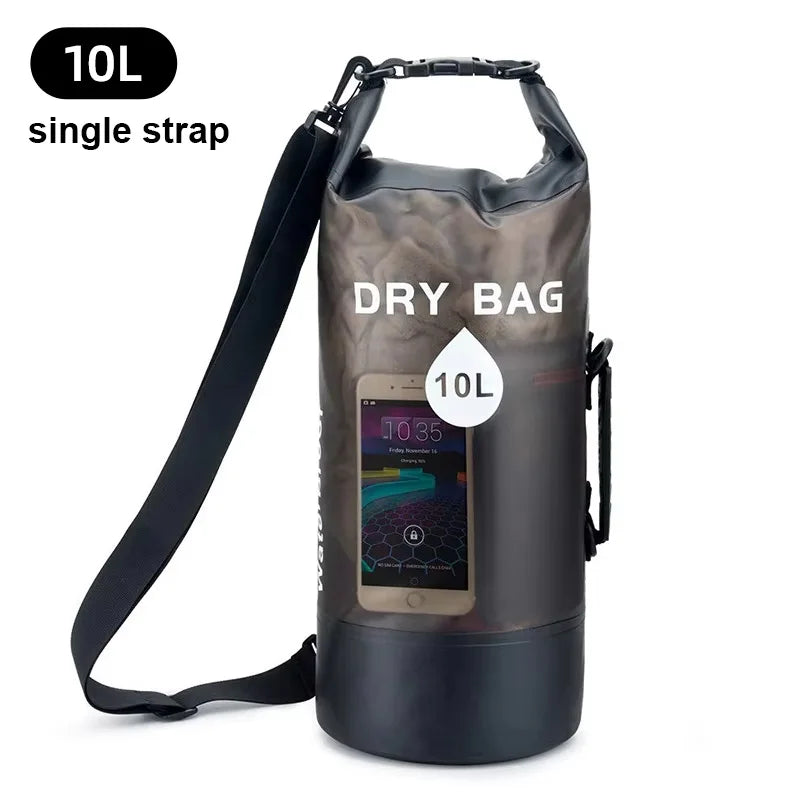 Waterproof PVC Dry Bag 10L/20L – Clear Roll-Top Shoulder Bag for Kayaking & Swimming