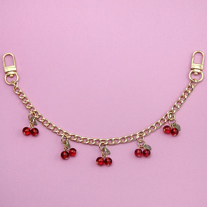 Crystal Cherry Bag Charm Chain with Dual Gold Clips