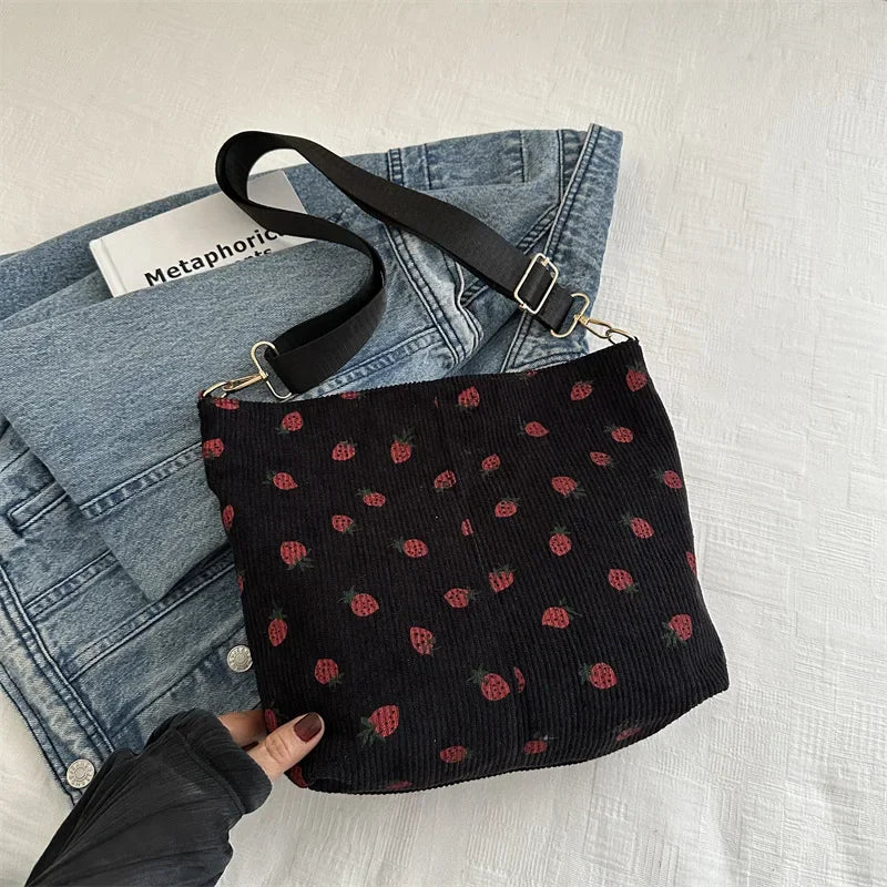Corduroy Small Fresh Strawberry Crossbody Bag Chain Niche Pillow Casual Versatile Commuter Underarm
