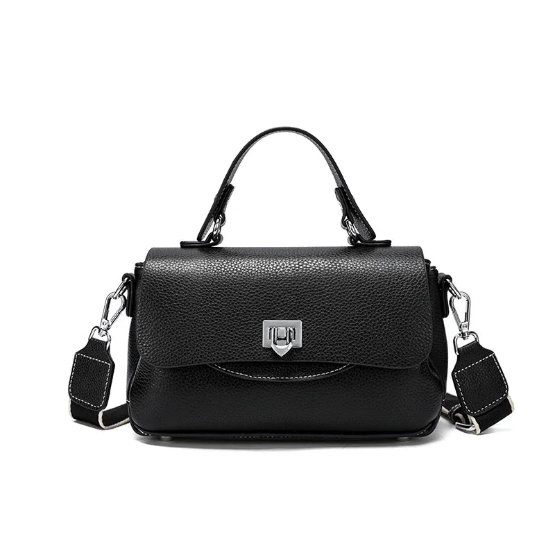 Genuine Leather Mini Satchel Bag for Women – Top Handle Crossbody with Lock Closure