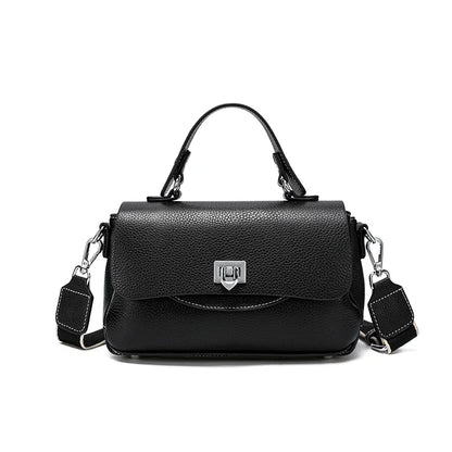 Genuine Leather Mini Satchel Bag for Women – Top Handle Crossbody with Lock Closure