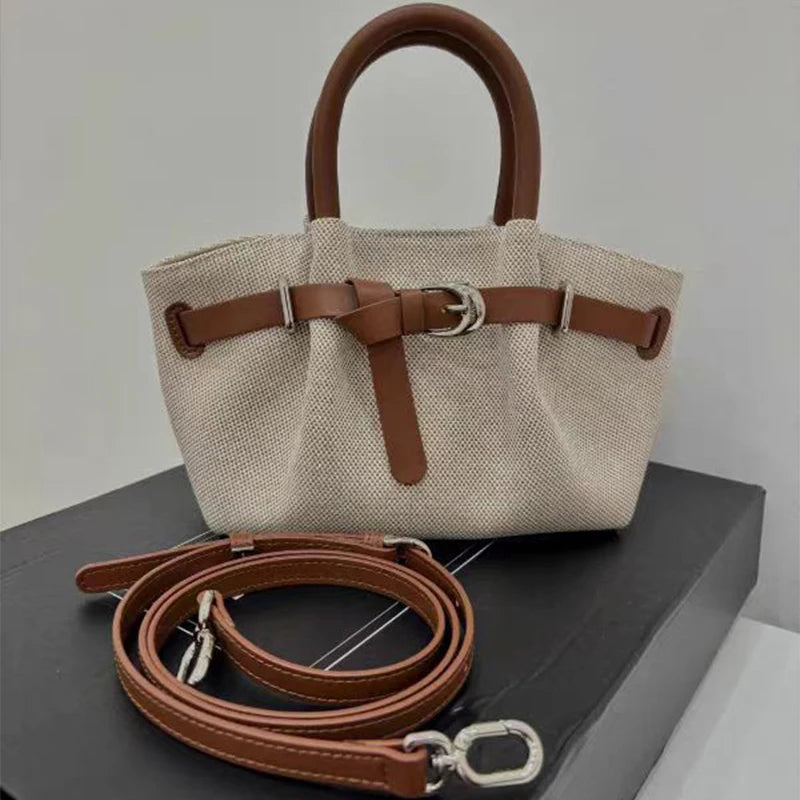 Canvas Belt Buckle Tote Bag – Large Capacity