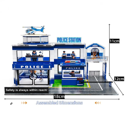 1:64 Gas Station Diorama Set with 2 Alloy Die-Cast Cars