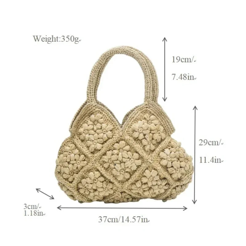 Straw Woven Tote Bag – 3D Floral Large Capacity Summer Handbag