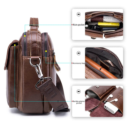 Men's Genuine Leather Crossbody Bag – Retro Cowhide Square Satchel