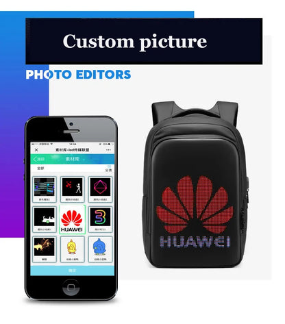 LED Display Smart Backpack – DIY Screen, 15.6" Laptop, Business & Travel for Men & Women