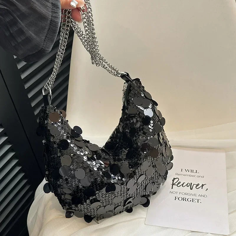 Sequin Chain Crossbody Bag – Women's Evening Clutch for Party & Wedding