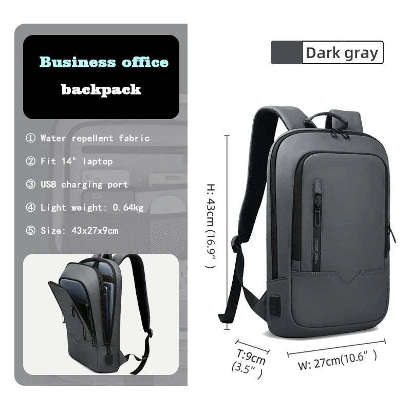 Slim Laptop Backpack for Men – 15.6" Waterproof Business Bag with USB Charging