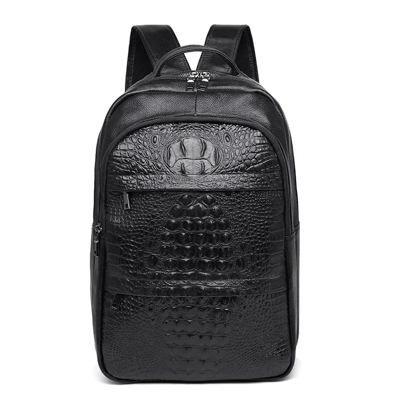 Crocodile Pattern Genuine Leather Backpack for Men – Luxury Large Laptop Bag