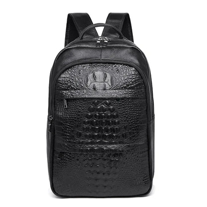 Crocodile Pattern Genuine Leather Backpack for Men – Luxury Large Laptop Bag