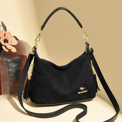 Women's Faux Suede Crossbody Shoulder Bag with Tassel