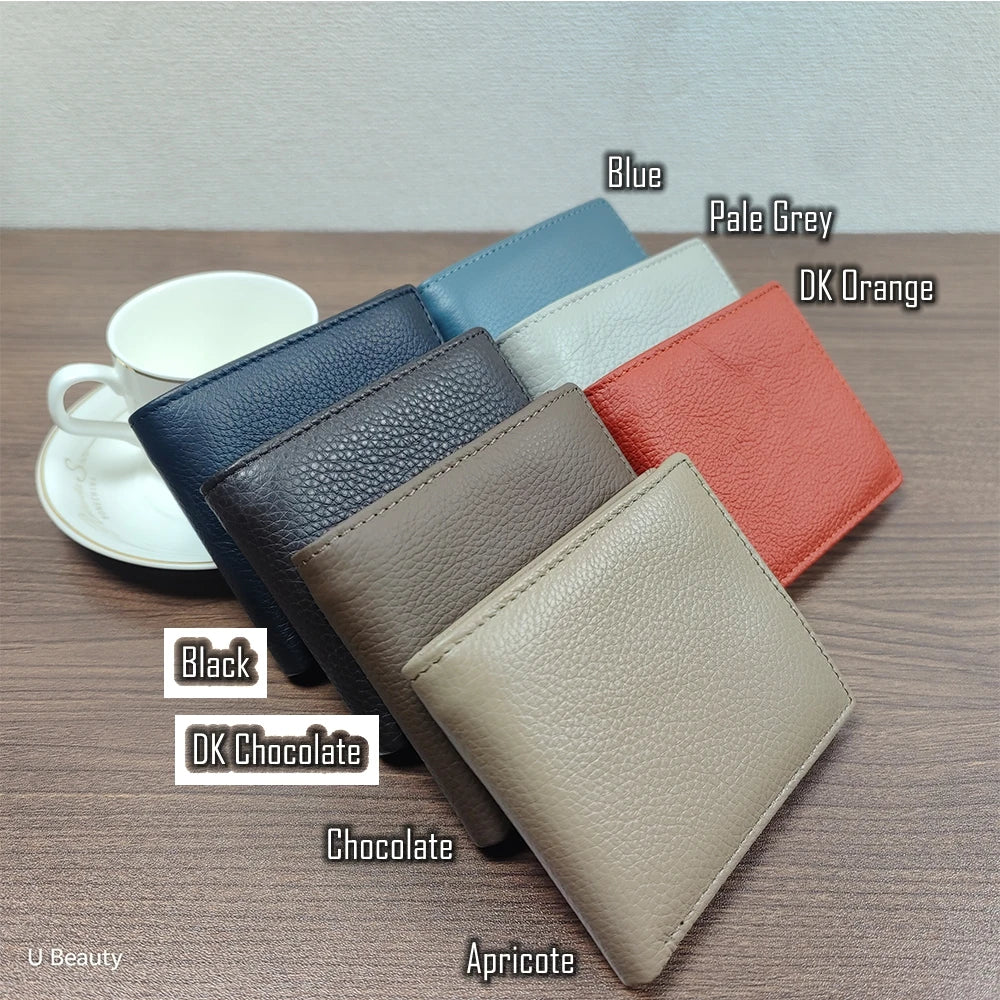 Men's Genuine Cow Leather Short Wallet with Coin Pocket