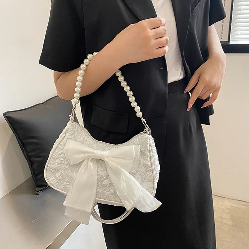 Pearl Bow Crossbody Bag – Retro Luxury Women's Shoulder Handbag
