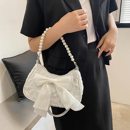 Pearl Bow Crossbody Bag – Retro Luxury Women's Shoulder Handbag