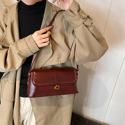 Retro Oil PU Leather Shoulder Bag for Women – Underarm Purse