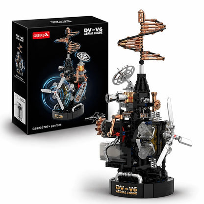 DV-V6 Aerial Engine MOC Building Block Set 707 Pcs Steampunk Motorized Model