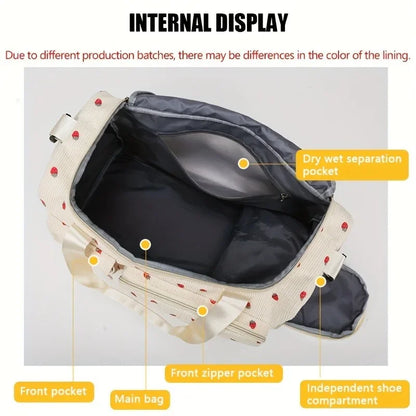 Strawberry Print Duffle Bag Large Capacity Multi-Pocket Travel Bag