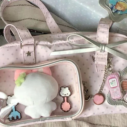 Kawaii Polka Dot Ita Bag – Y2K Clear Pocket Crossbody