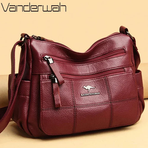 Leather Shoulder Bag for Women – Multi-Pocket Crossbody Purse
