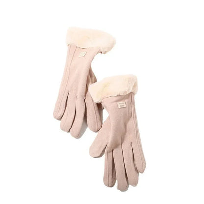 Women's Fuzzy Trim Winter Gloves – Touchscreen Warm Mittens
