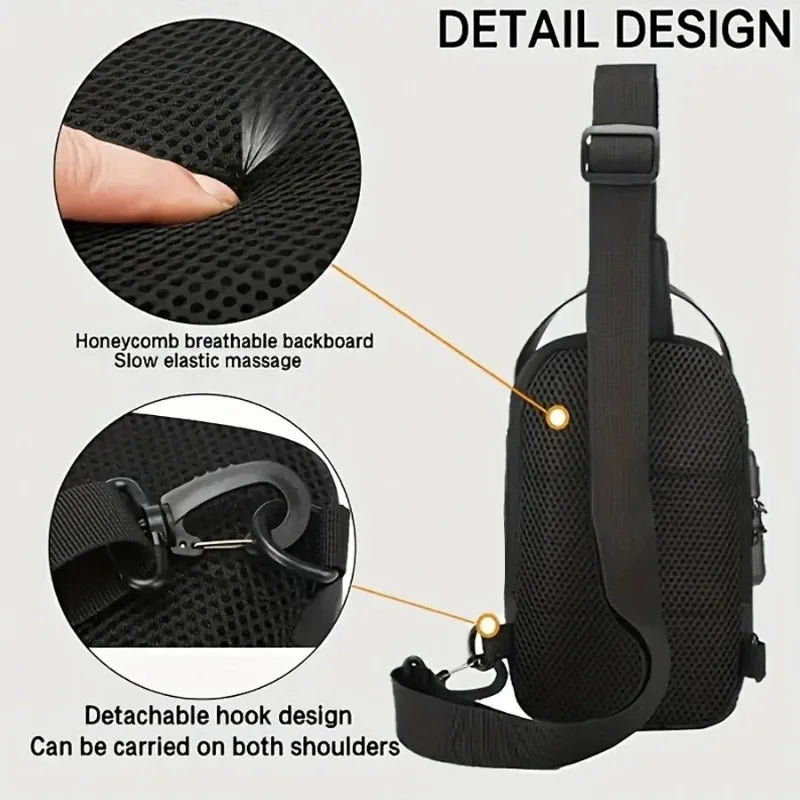 Men's Crossbody Chest Bag with Password Lock & Zipper
