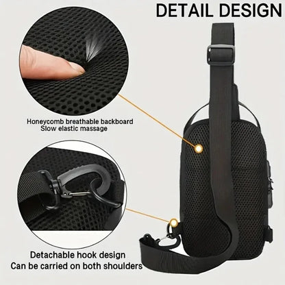 Men's Sling Chest Bag with Password Lock & USB Port