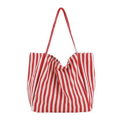 Striped Canvas Tote Bag – Large Capacity Women's Shoulder Bag