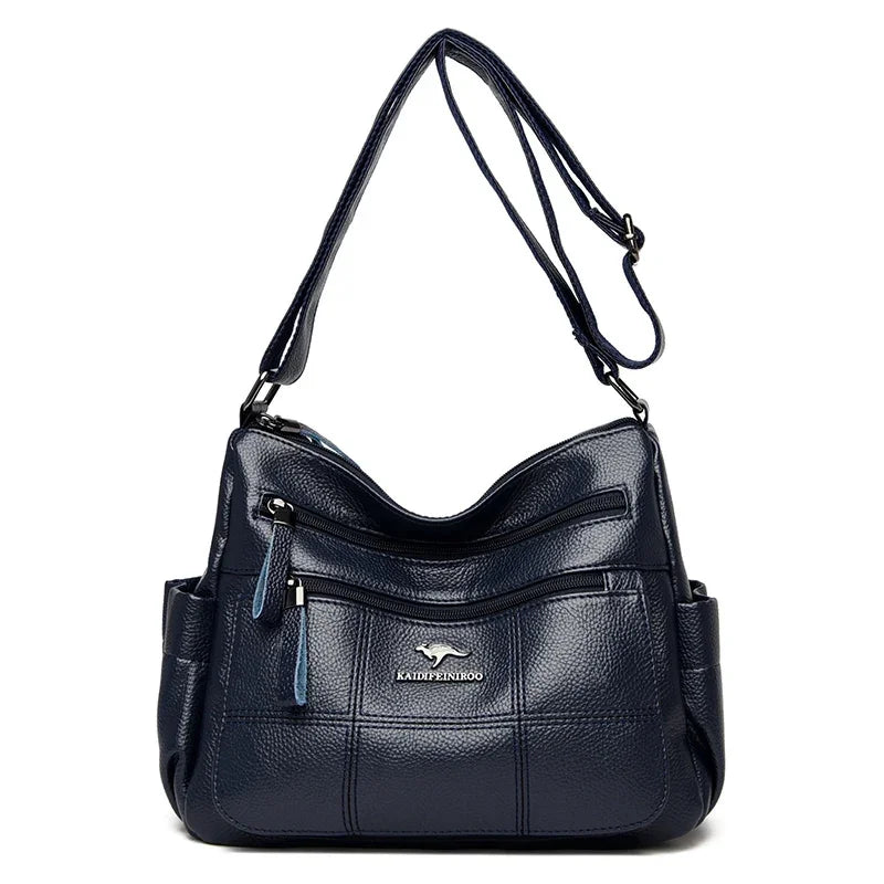 Leather Shoulder Bag for Women – Multi-Pocket Crossbody Purse