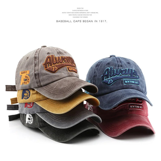 Vintage Washed Baseball Cap – Unisex Letter Embroidery Snapback Hat