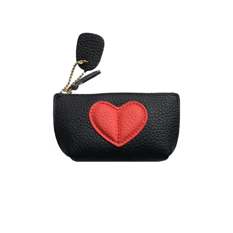 Leather Heart Coin Purse with Key Ring – Women's Mini Wallet