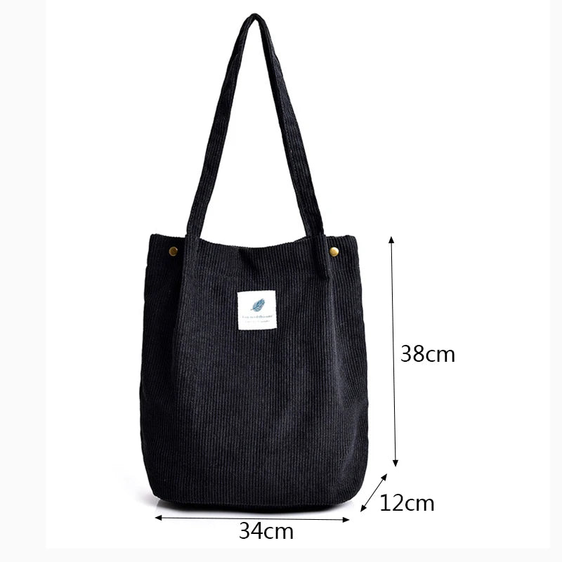 Corduroy Tote Bag – Large Eco-Friendly Reusable Shoulder Bag