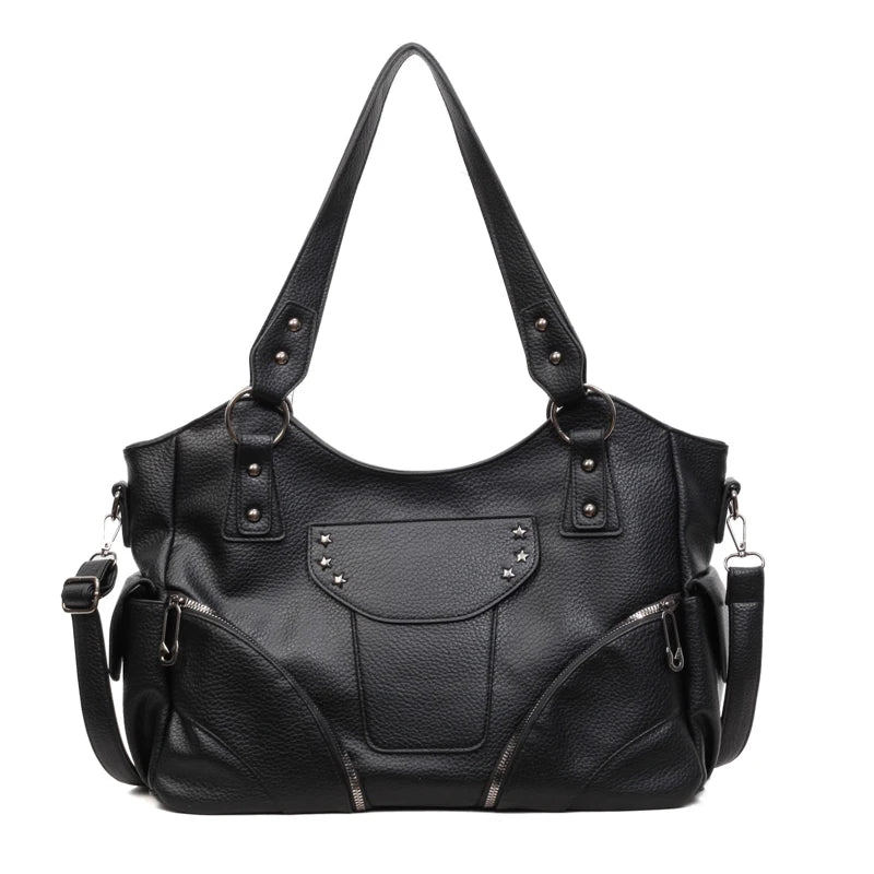 Motorcycle Style Tote Bag for Women – Y2K Leather Crossbody Shoulder Bag