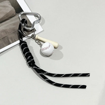 Baseball Bag Charm Keychain – Mini Ball & Bat Rope Pendant