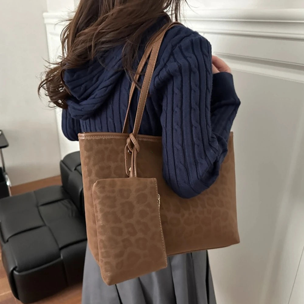 Leopard Print Tote Bag Set – 2-Piece Women's Shoulder Bag